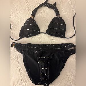 Vix Paula Hermanny Bia Bikini Set Black with White Dots, Size Medium